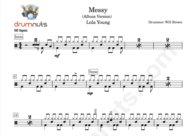 Messy by Lola Young- Full Drum Sheet Music - Image 2