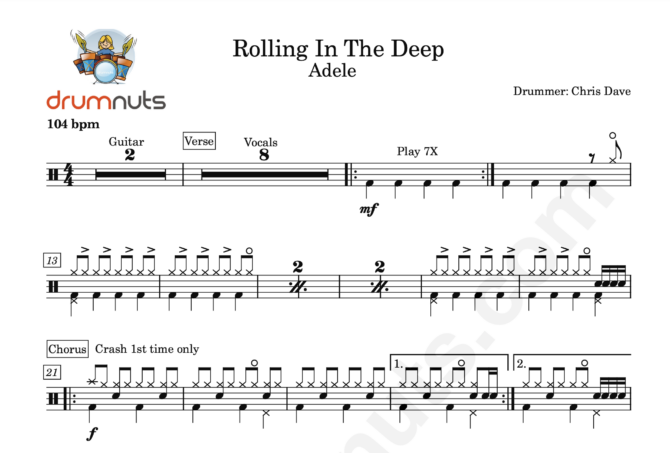 Rolling in the Deep by Adele- Full Drum Sheet Music - Image 3