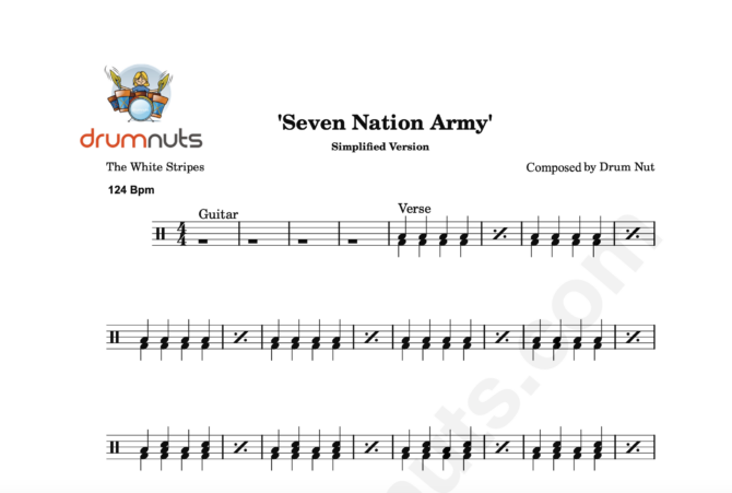 Seven Nation Army by The White Stripes- Simplified Drum Sheet Music - Image 3