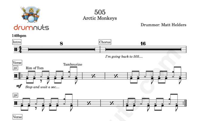 505 by Arctic Monkeys- Full Drum Sheet Music - Image 2